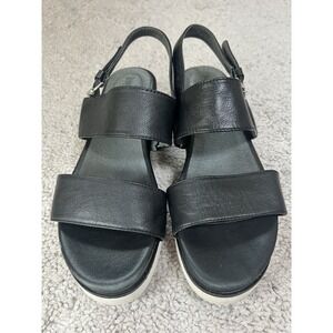 Women's Bussola Sandals Black Leather Strap Size 38 (7.5/8) Summer Comfort